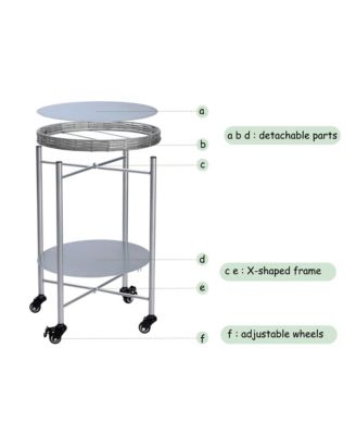 Coffee Table with Wheels, 2-Tier Movable Side Tables, Round Detachable Nightstand for Living Room, Bedroom and Outdoor Terrace