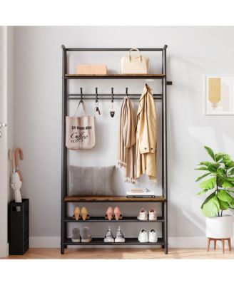  Metal & MDF Hall Tree  Hooks Tier Shelf Multi-Functional Entryway Organizer