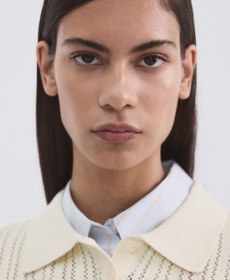 Women's Openwork Knitted Polo-Neck Sweater