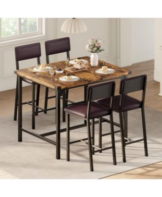 5-Piece Counter Height Dining Table Set with 4 Upholstered Bar Stools