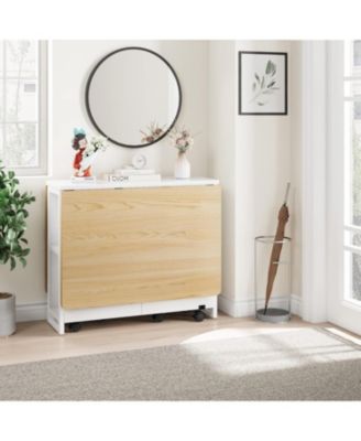 Folding Dining Table Drop Leaf Table for Small Spaces, Versatile Collapsible Dinner Kitchen Office Table with 2 Storage Racks