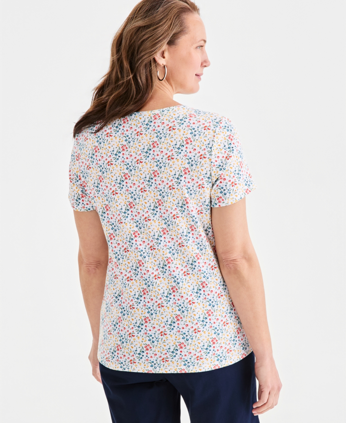 Style & Co Petite Scoop Neck Kiss Of Flora T-Shirt, Macy's Exclusive
