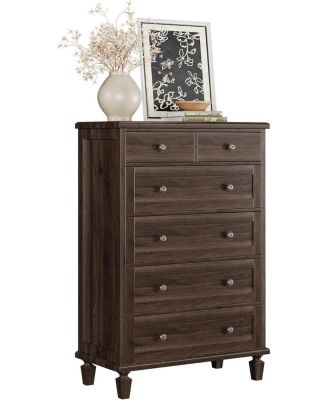 Vintage 6-Drawer Dresser, Tall Wooden Chest with Tapered Legs, Retro Storage Cabinet for Bedroom, Living Room