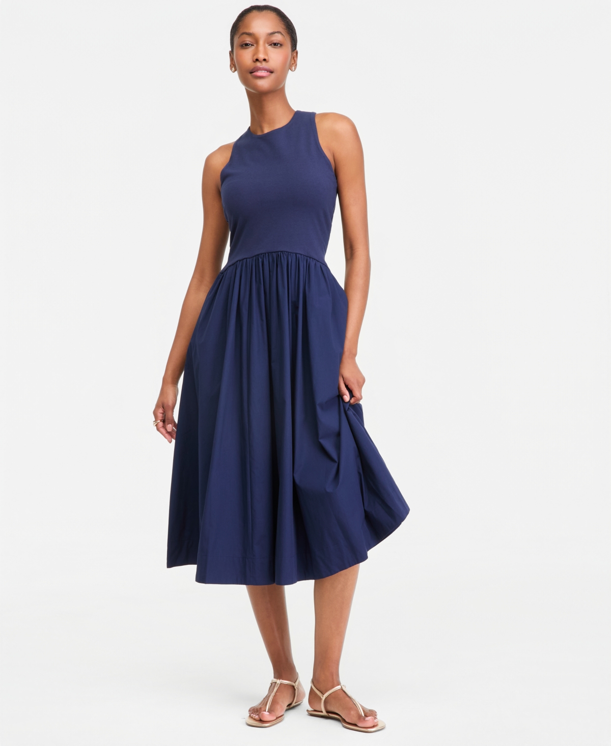 On 34th Women's Curved-Waist Mixed-Media Midi Dress, Macy's Exclusive