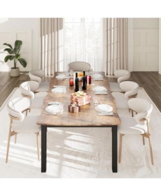 Minimalist Dining Table for 6-8, Rectangular Wave Edge, 15mm MDF & Metal Frame, Waterproof, Scratch-Resistant