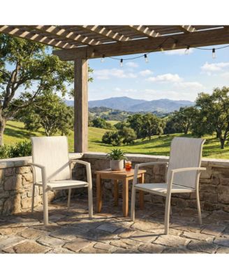 2-Piece Stackable Outdoor Dining Chairs, Metal Frame with E-Coating, Textilene All-Weather Patio Chairs, Sandstone