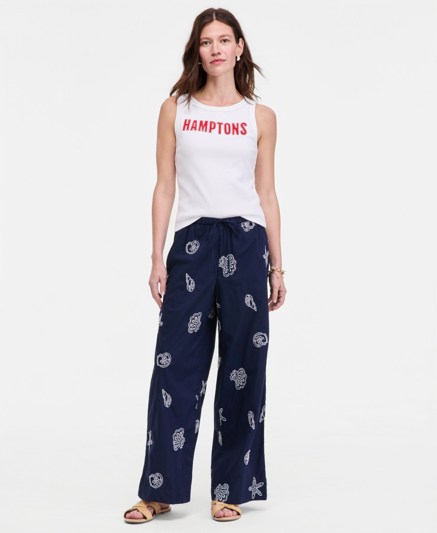 Women's Shoreline Embroidered Cotton Pull-On Pants
