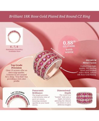 Brilliant 18K Rose Gold Plated Red Round Cubic Zirconia Ring