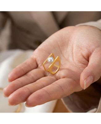 Chic 14K Gold Plated Freshwater Pearl Square Stacked Band Ring