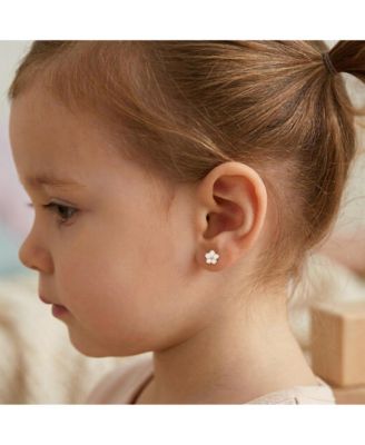 Sterling Silver 14K Gold Plated Enamel Inlay Flower Earrings