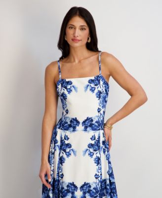 Women's Printed Square Neck Midi Dress