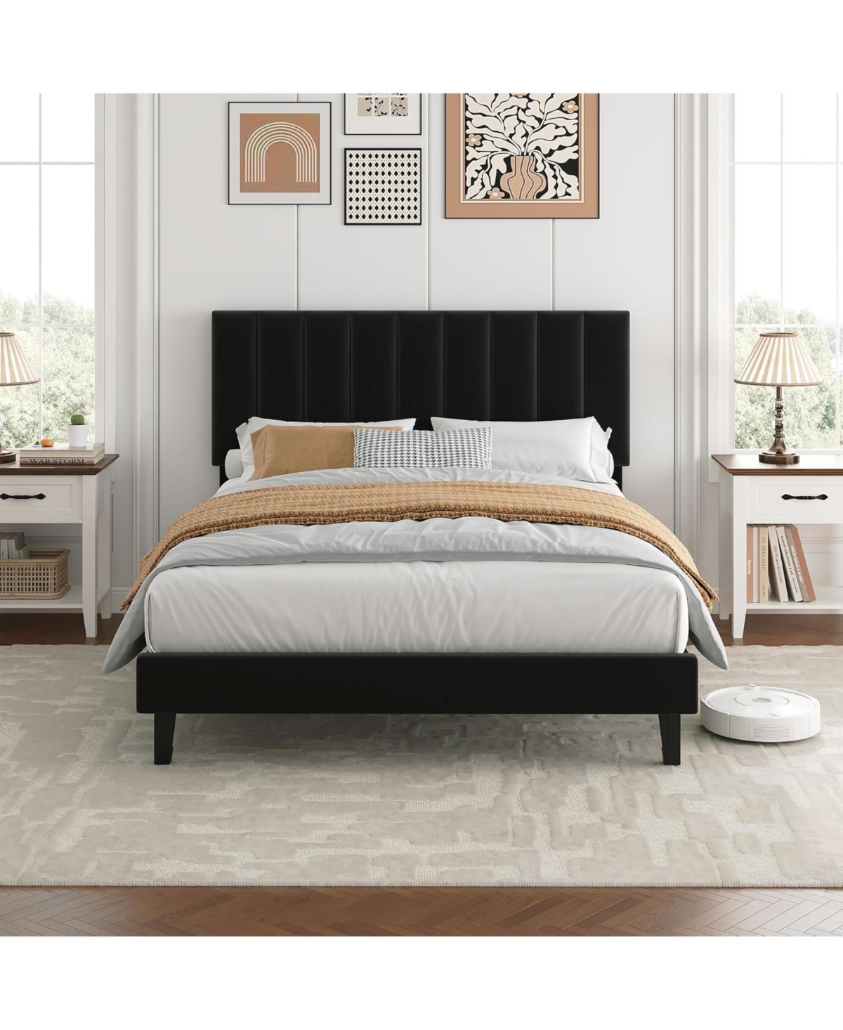 gaomon Velvet Upholstered Platform Bed Frame with Adjustable Tufted Headboard
