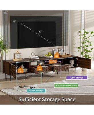 Modern TV Stand for TVs with Closed Storage & Cable Management, Soft-Closing Hinges, Iron Legs for Living Room