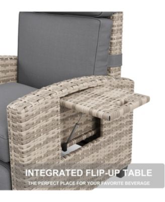 Outdoor Recliner Lounge Chair, 145° Adjustable Backrest & Footrest, PE Wicker Steel Frame with Side Table, Patio Pool Deck