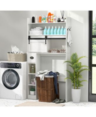 Over The Toilet Storage Cabinet w/ Sliding Barn Door Adjustable Shelves 2 Hooks