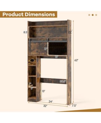 Over The Toilet Storage Cabinet w/ Sliding Barn Door Adjustable Shelves 2 Hooks