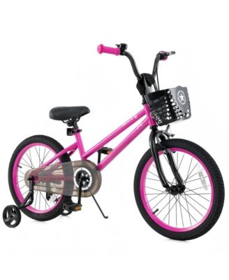 18 Inch Kids Training Bike with Adjustable Height Dual Brakes Basket and Training Wheels