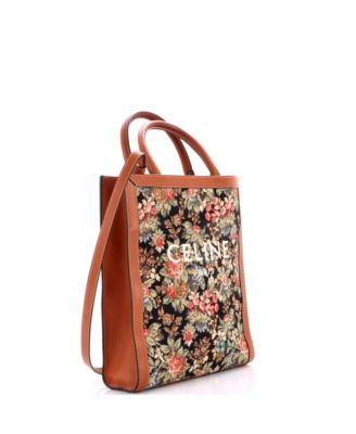 Small Vertical Cabas Tote Floral Jacquard with Leather