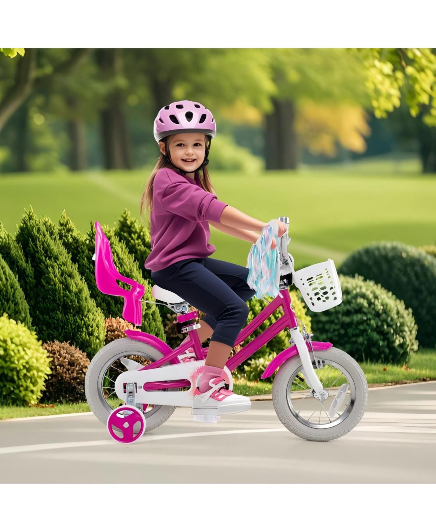 Детская игрушка HONGGE 12-Inch Kids Bike with Removable Training Wheels and Dual Brakes, Ages 3-8, цвет: Розовый — фото 4