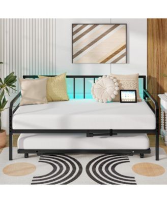 Adjustable Metal Daybed with Charging Station and LED Light