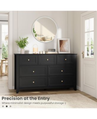 7 Drawer Dresser for Bedroom, 54" Wide Large Dresser with Deep Drawers & Metal Knobs, Modern Wooden Chests of Drawers for Entryway