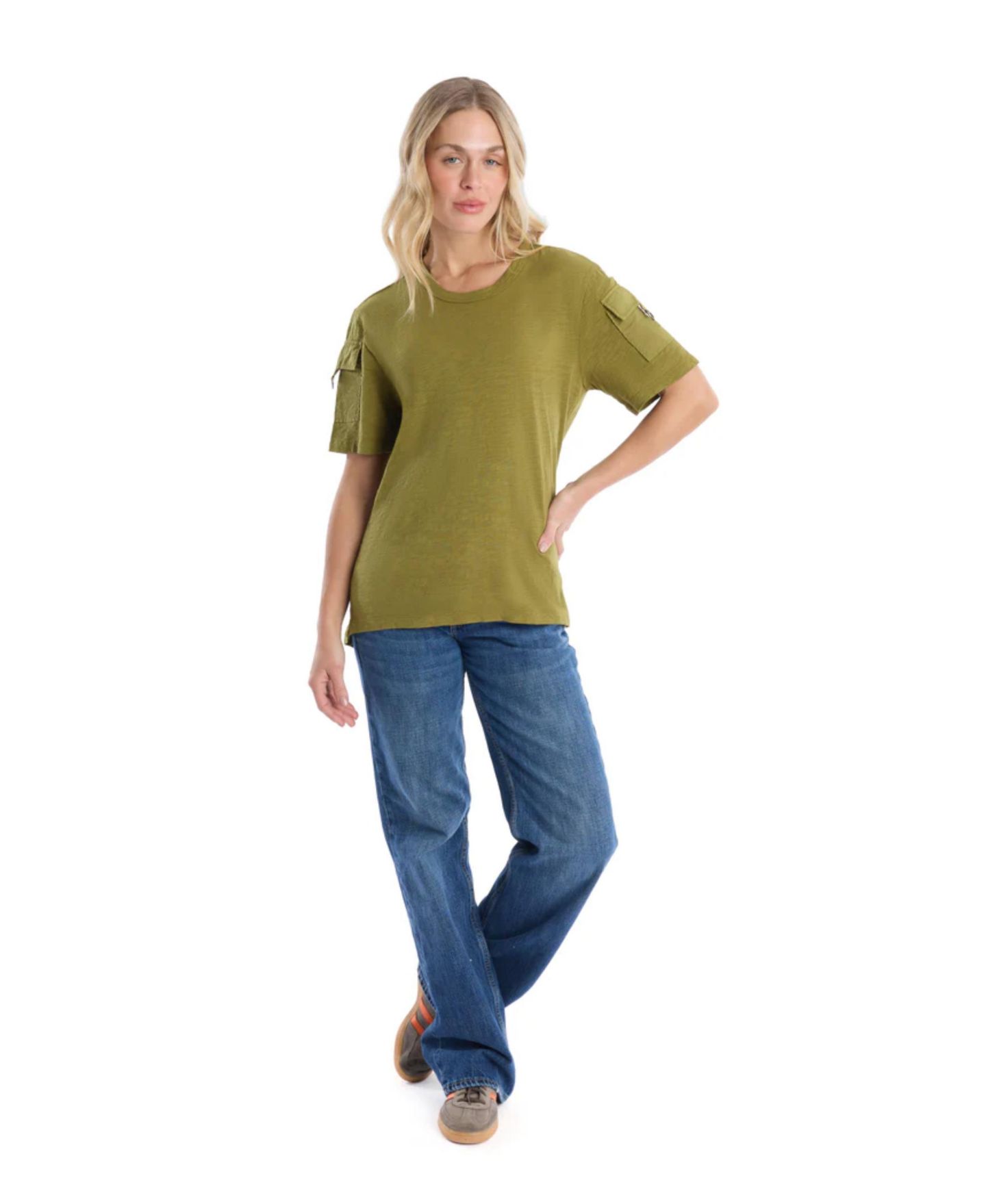 Женская футболка WILT Round Neck Hi-Lo, цвет: Мох — фото 4
