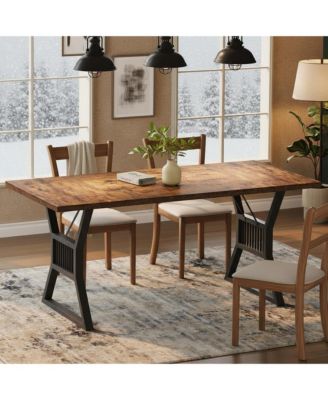 70.8" Farmhouse Dining Table for 4-6, Heavy Duty Metal Legs