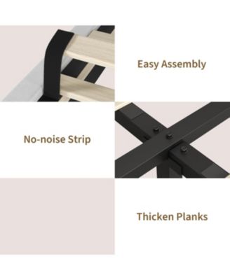 Bed Frame with Adjustable Height Vertical Channel Tufted Headboard, Upholstered Platform Bed Frame with Sturdy Wooden Slats Support