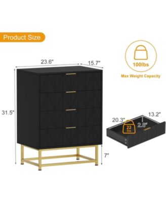 4 Drawer Dresser with Wide Storage, Wood Dresser Chest Organizer with Metal Legs, Modern Dressers & Chests of Drawers