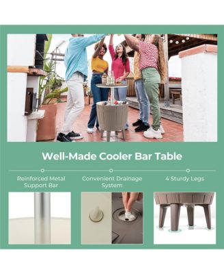 10 Gallon Cooler Bar Table w/ Telescopic Tabletop 3-in-1 Coffee Table Ice Bucket