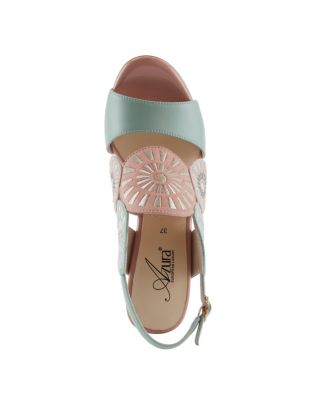 Women's Embroidery Pumps and Heels - Geometric Design, Adjustable Ankle Strap, Transparent Cylindrical Heel