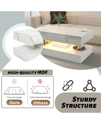 LED Coffee Table, Modern Living Room Table, 2-Tier Center Table with Storage Drawer for Home Office, Waiting Area, Reception Room