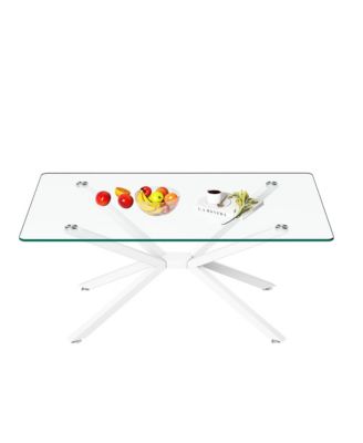 Rectangular Clear Tempered Glass Coffee Table with Adjustable Feet and Metal Legs for Living Room