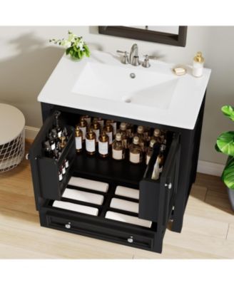 30" Modern Bathroom Vanity with Sink, Bathroom Sink Cabinet with 2 Doors and 1 Drawer, Solid Wooden Frame