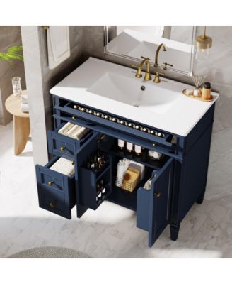 Modern Bathroom Vanity with Sink, Freestanding Vanity Cabinet with 3 Drawers, Storage Cabinet & Ceramic Undermount Basin