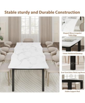 Dining Table for 6-8, Irregular Edge Wood Look, Metal Frame