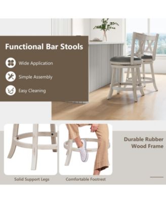 25.5 Inch Hand-Antiqued Stool Set of 2 with Wider Padded Seat