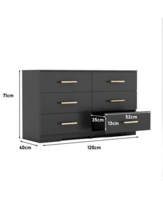 Large 6 Drawers Chest Dresser Table with Golden Handles Modern Storage for Bedroom Living Room