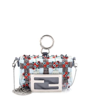 Nano Chain Baguette Charm Bag Embellished Denim
