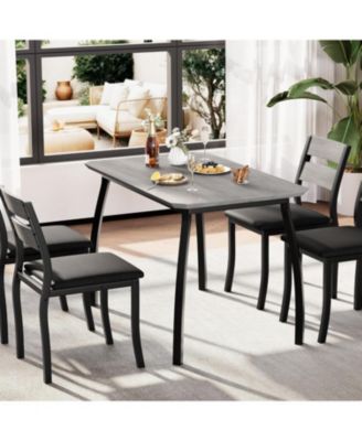 5-Piece Modern Wooden Dining Table Set with 4 Upholstered Chairs