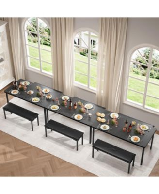 3-Piece Metal Frame Dining Table Set with 2 Benches