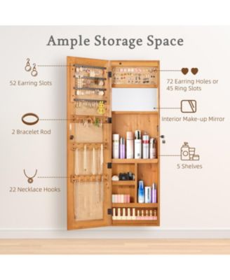 Solid Wood Jewelry Armoire Organizer Cabinet with Full Length Mirror Wall Mounted Lockable with LED Light