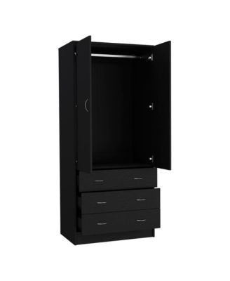 Ramey Armoire Bedroom Storage Organizer with Hanging Rod Three Drawers and Stylish Hardware