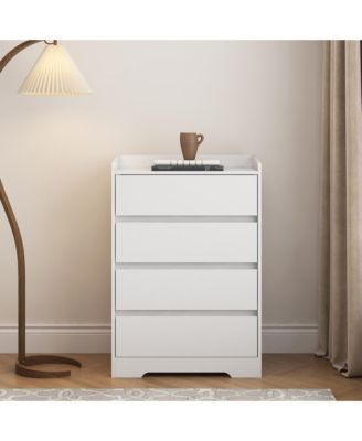 4 Drawer Dresser White 100 Waterproof Modern Wooden Cabinet Sturdy Frame for Bedroom Living Room Office