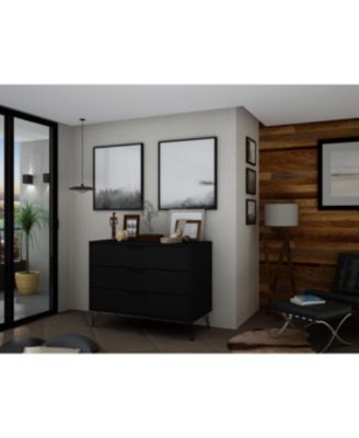 Mid Century Modern 3 Drawer Dresser 35.24L 30.15H 17.52D for Bedroom with Metal Legs