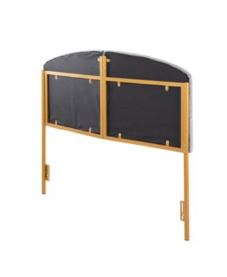 Velvet Queen Headboard with Gold Metal Frame and Tufting for Glam Bedroom