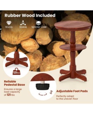 2-Tier Round High Top Bar Table with Storage Shelf and Pedestal Base-Espresso