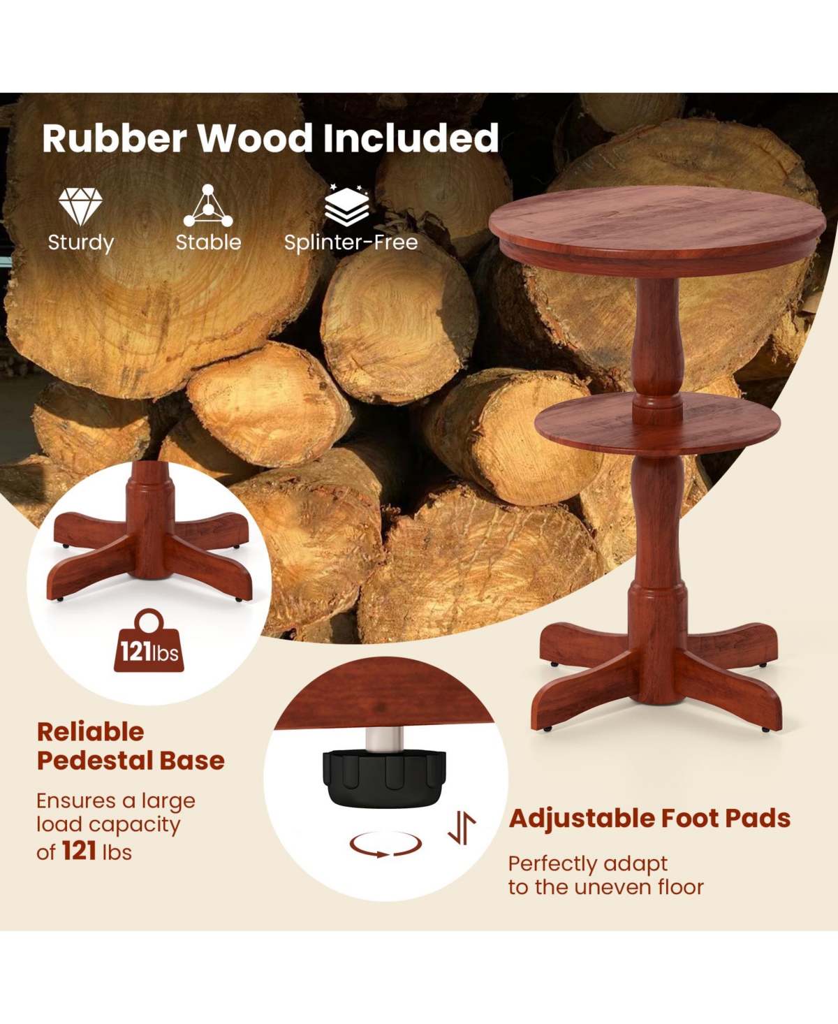 Sugift 2-Tier Round High Top Bar Table with Storage Shelf and Pedestal Base-Espresso