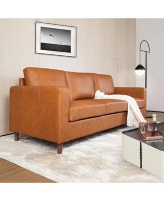 83" Mid-Century Modern PU Leather Sofa, 3-Seater Couch with Tapered Legs, Deep Seat, Comfy Cushions, for Living Room, Bedroom