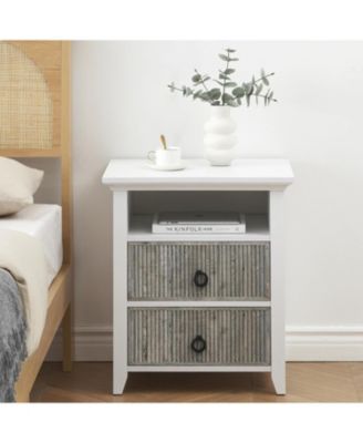 Nightstand Set of 2 Nightstand with 2 Drawers and Open Shelf Ripple Pattern Bedside Table with Fluted Design End Side Table for Bedroom